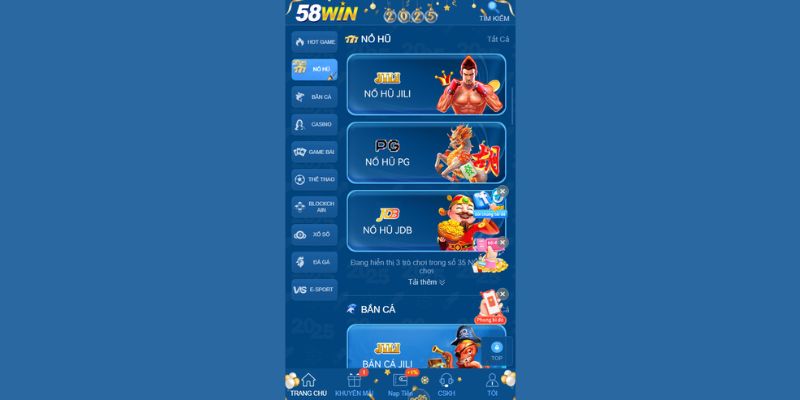 Khám phá sảnh Nổ Hũ 58WIN