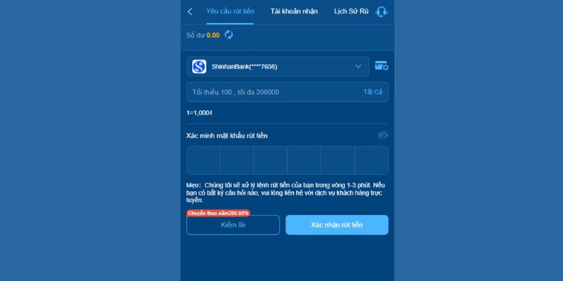 Điền thông tin rút tiền 58WIN