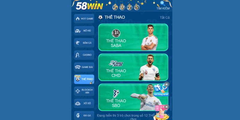 Khái quát sảnh Thể Thao 58WIN